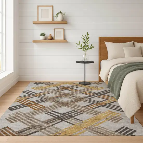 Gray And Gold Geometric Washable Indoor Outdoor Area Rug Photo 6