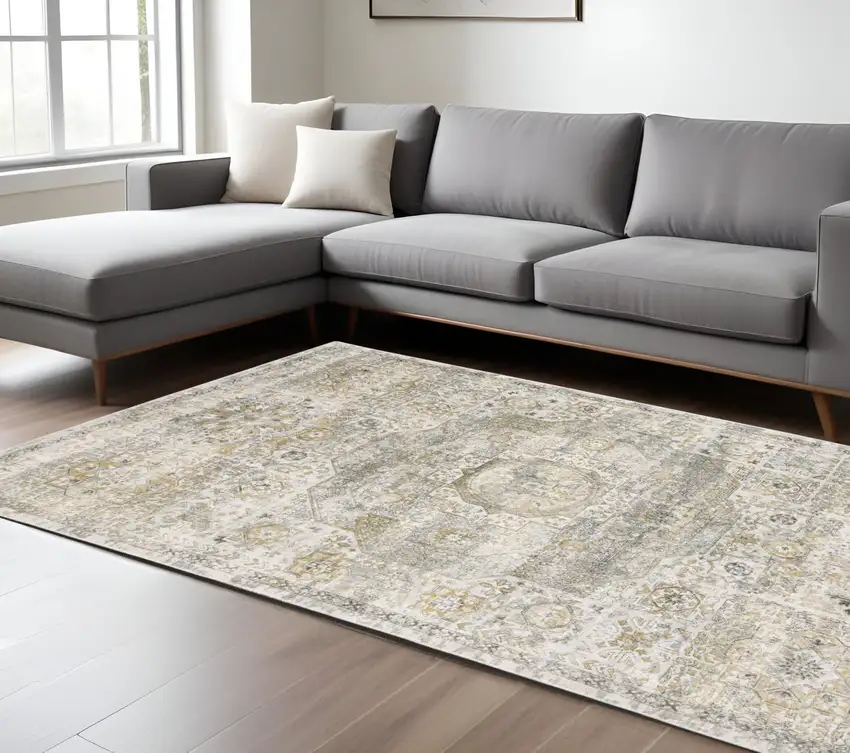 Gray And Gold Medallion Hand Tufted Area Rug Photo 1