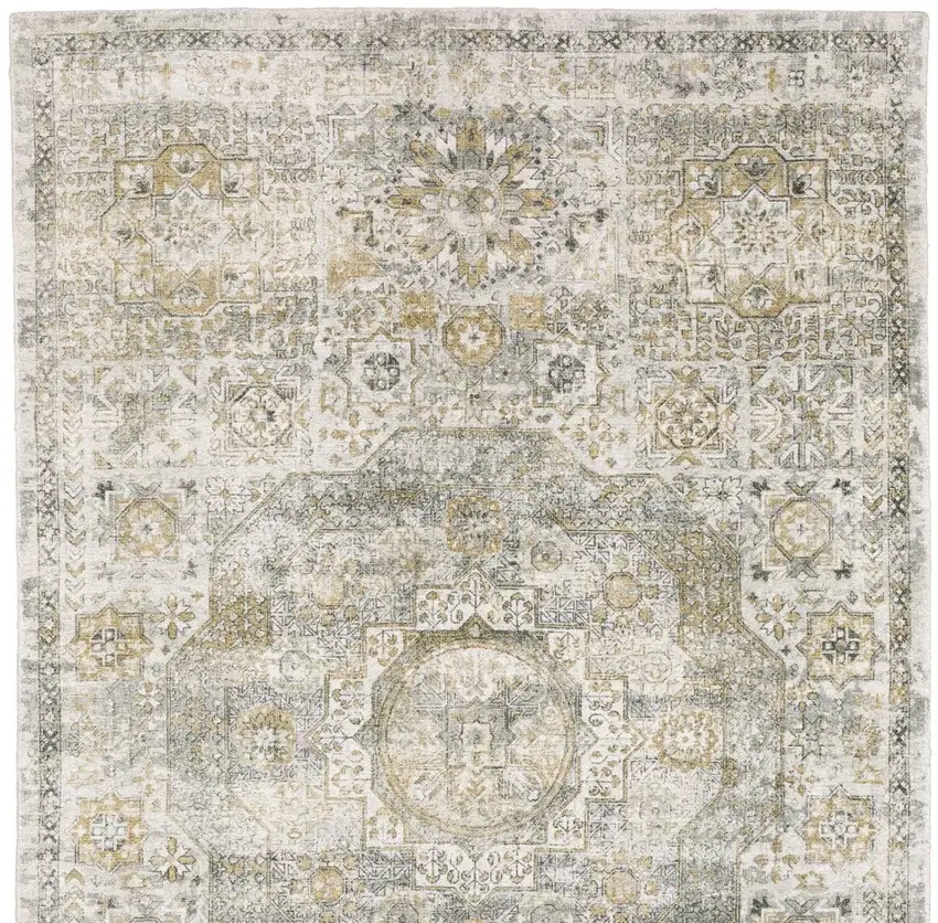 Gray And Gold Medallion Hand Tufted Area Rug Photo 5