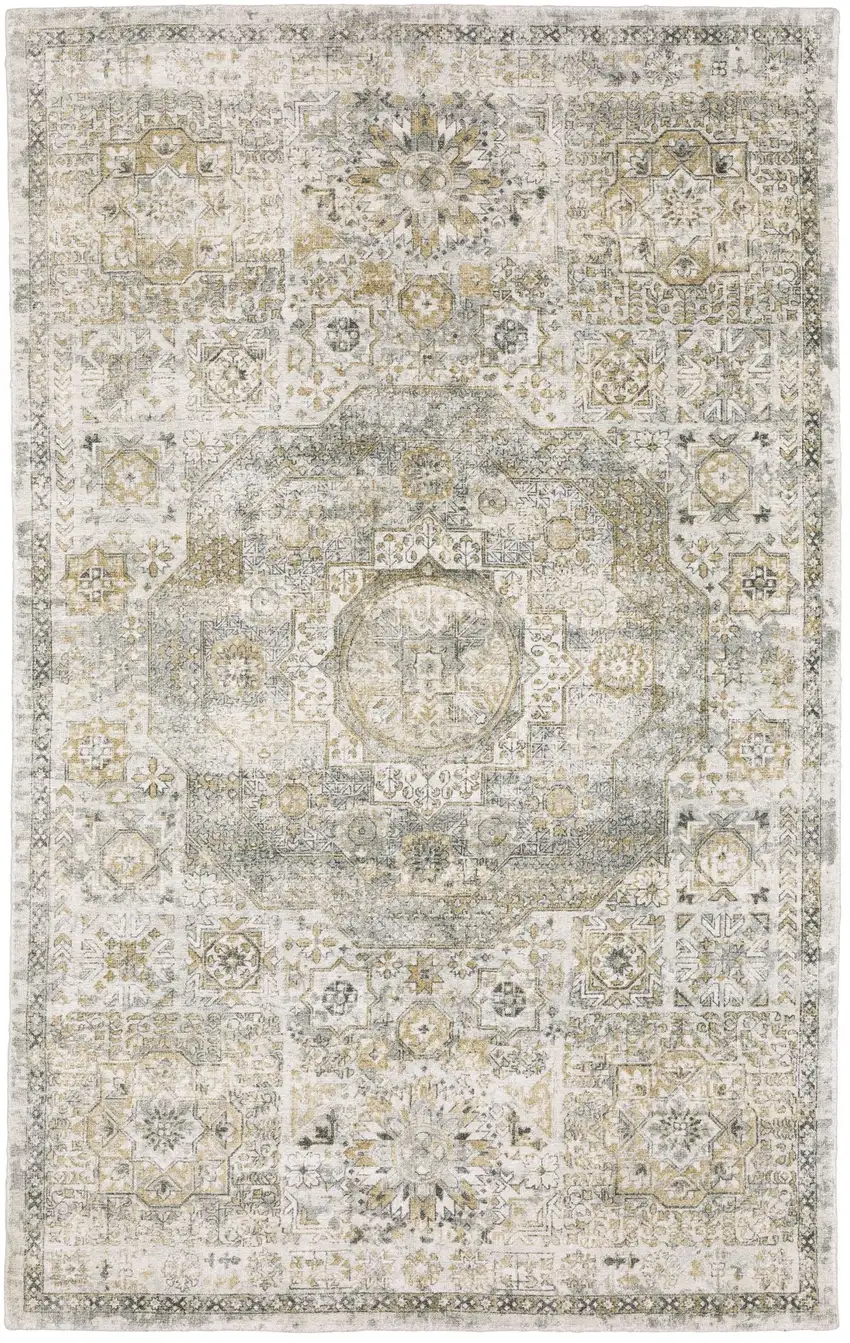 Gray And Gold Medallion Hand Tufted Area Rug Photo 2