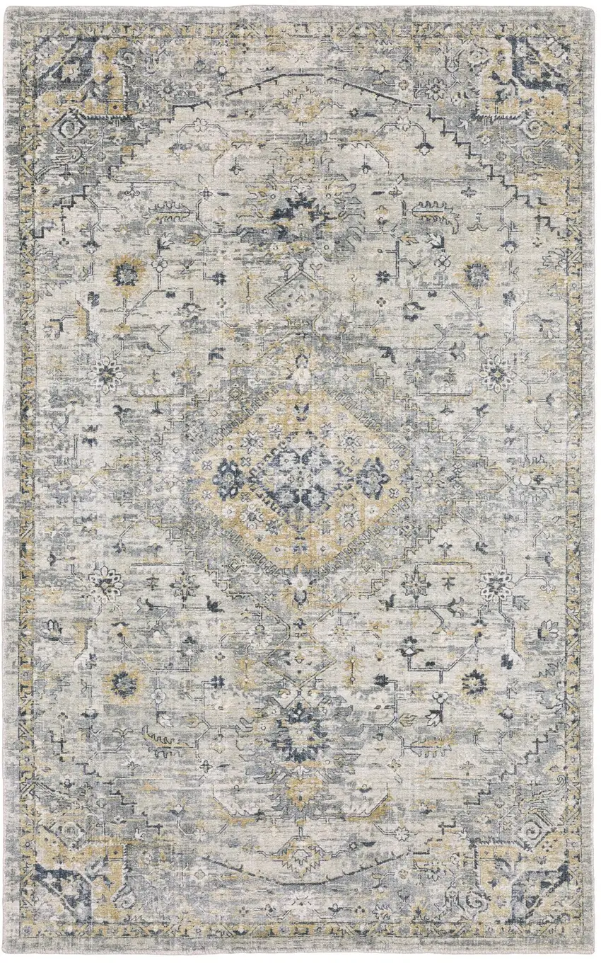 Gray And Gold Medallion Hand Tufted Area Rug Photo 5