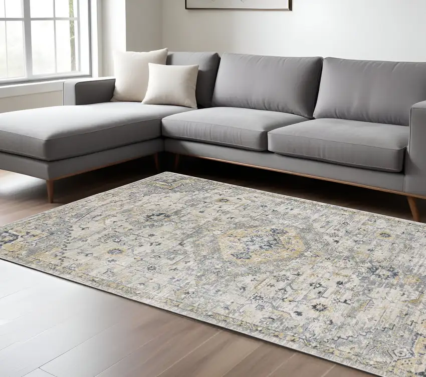 Gray And Gold Medallion Hand Tufted Area Rug Photo 1