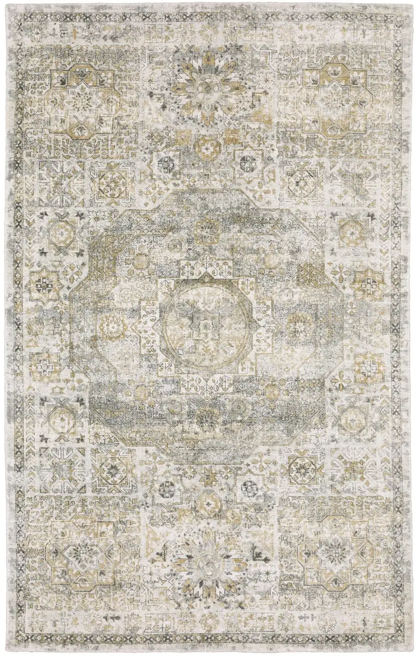 Gray And Gold Medallion Hand Tufted Area Rug Photo 5