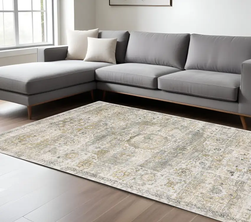 Gray And Gold Medallion Hand Tufted Area Rug Photo 1