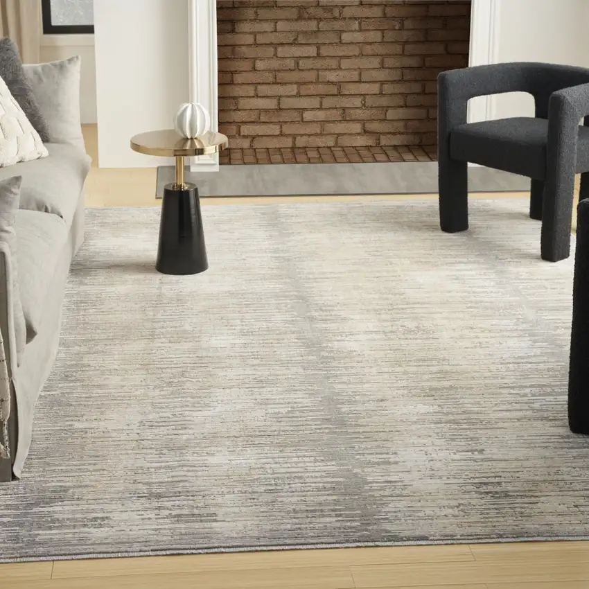 Gray And Gold Ombre Area Rug With Fringe Photo 5
