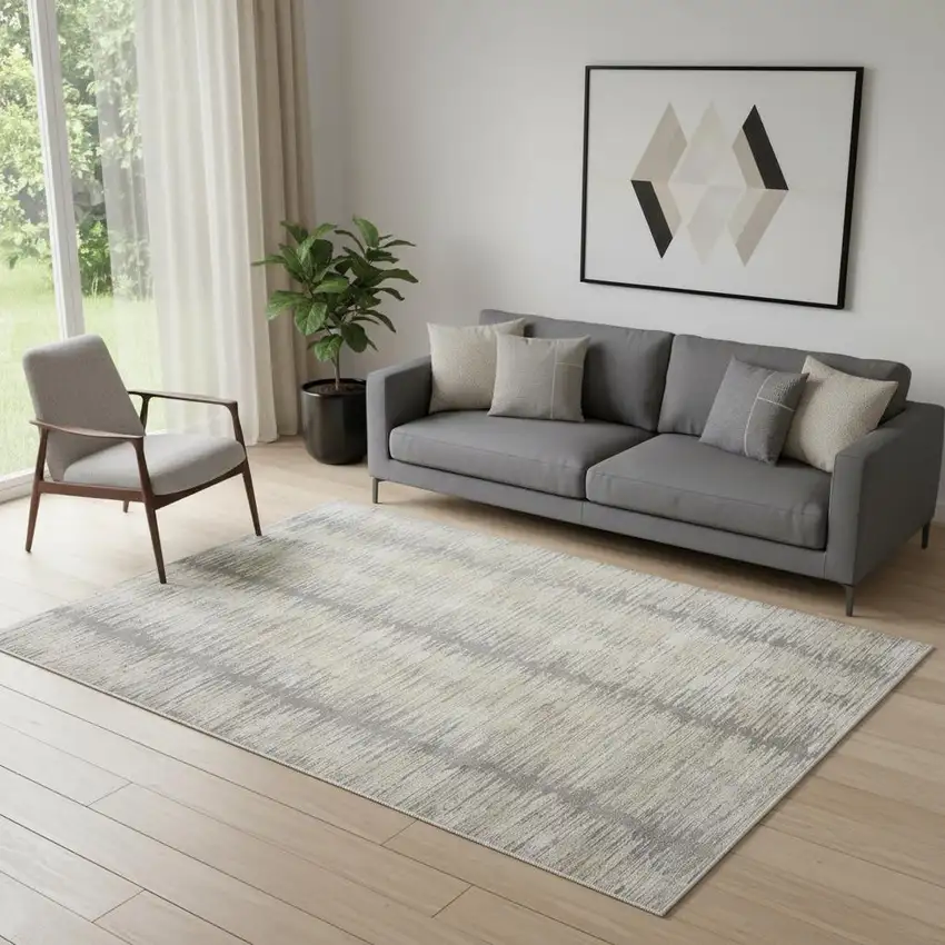 Gray And Gold Ombre Area Rug With Fringe Photo 1