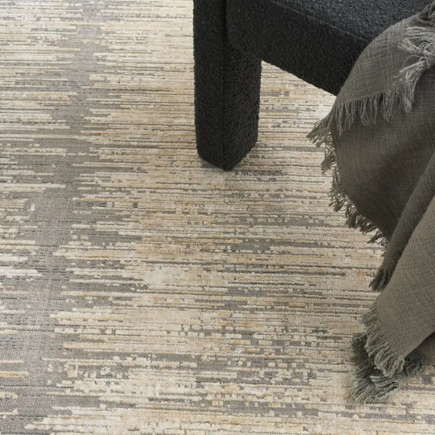 Gray And Gold Ombre Area Rug With Fringe Photo 8
