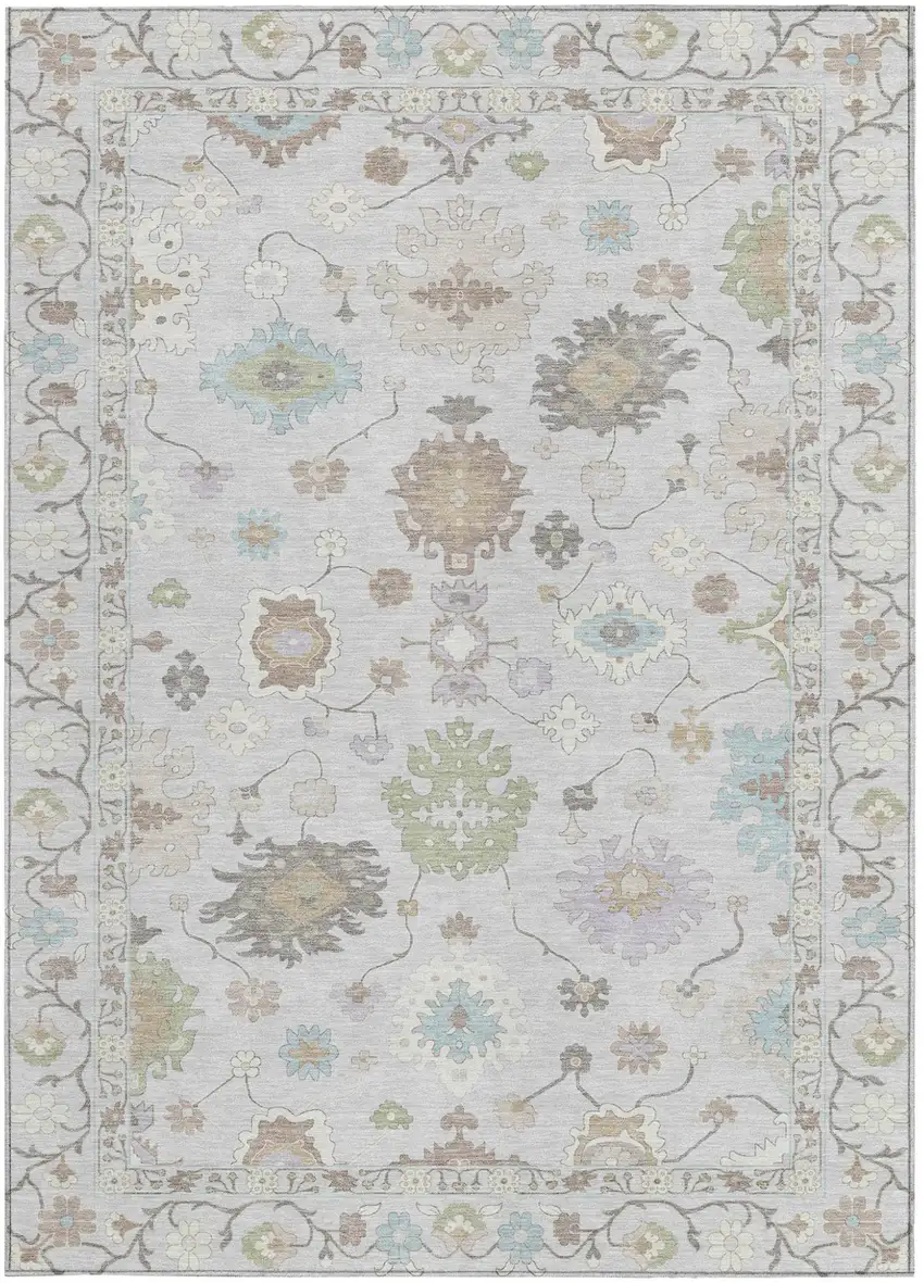 Gray And Gold Oriental Washable Indoor Outdoor Area Rug Photo 3