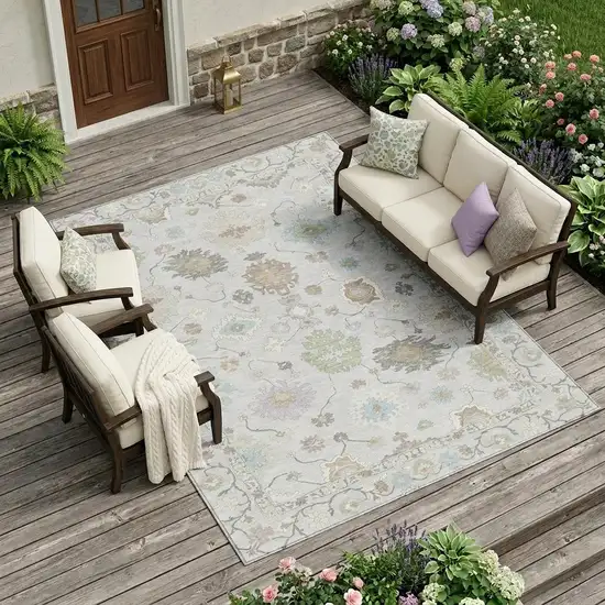 Gray And Gold Oriental Washable Indoor Outdoor Area Rug Photo 1