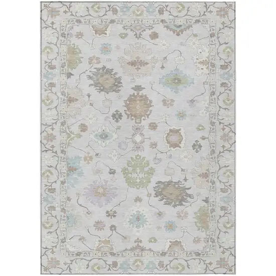 Gray And Gold Oriental Washable Indoor Outdoor Area Rug Photo 2