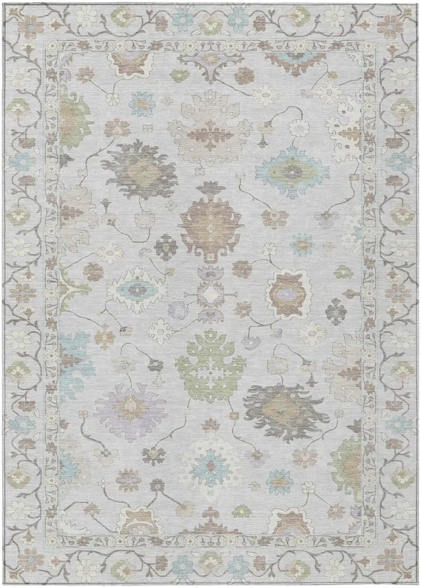 Gray And Gold Oriental Washable Indoor Outdoor Area Rug Photo 2