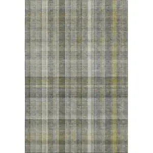 Photo of Gray And Gold Plaid Washable Area Rug With UV Protection