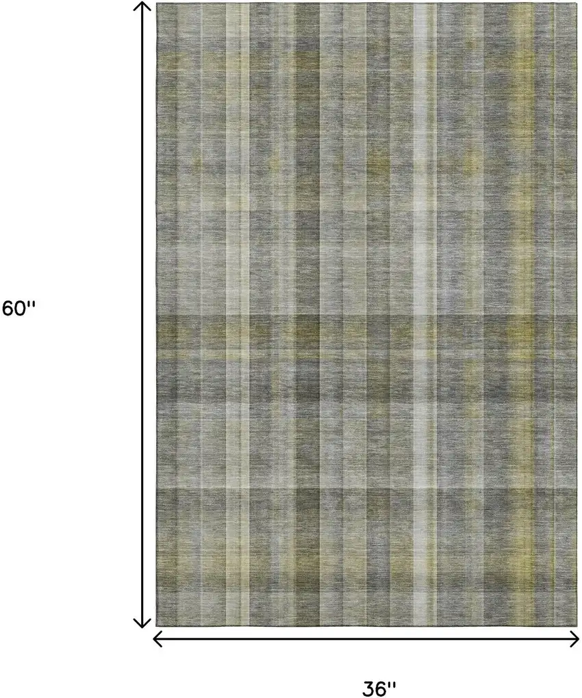 Gray And Gold Plaid Washable Area Rug With UV Protection Photo 3