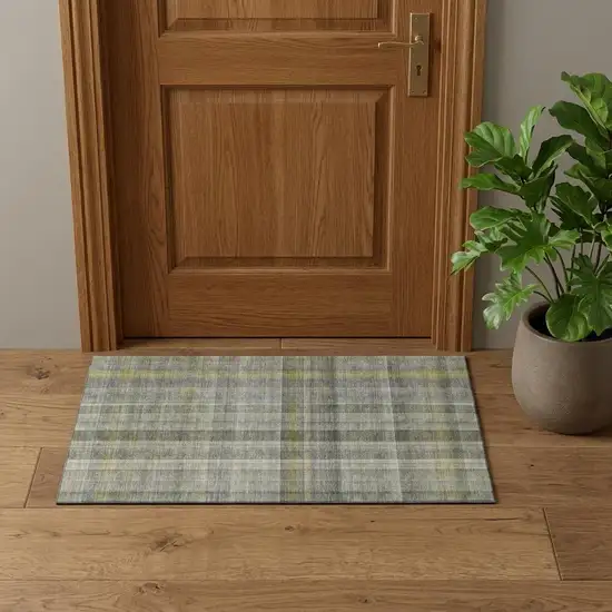 Gray And Gold Plaid Washable Area Rug With UV Protection Photo 1
