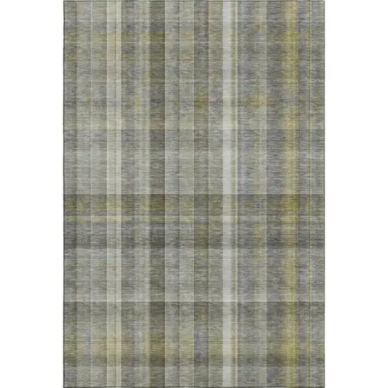 Gray And Gold Plaid Washable Area Rug With UV Protection Photo 1