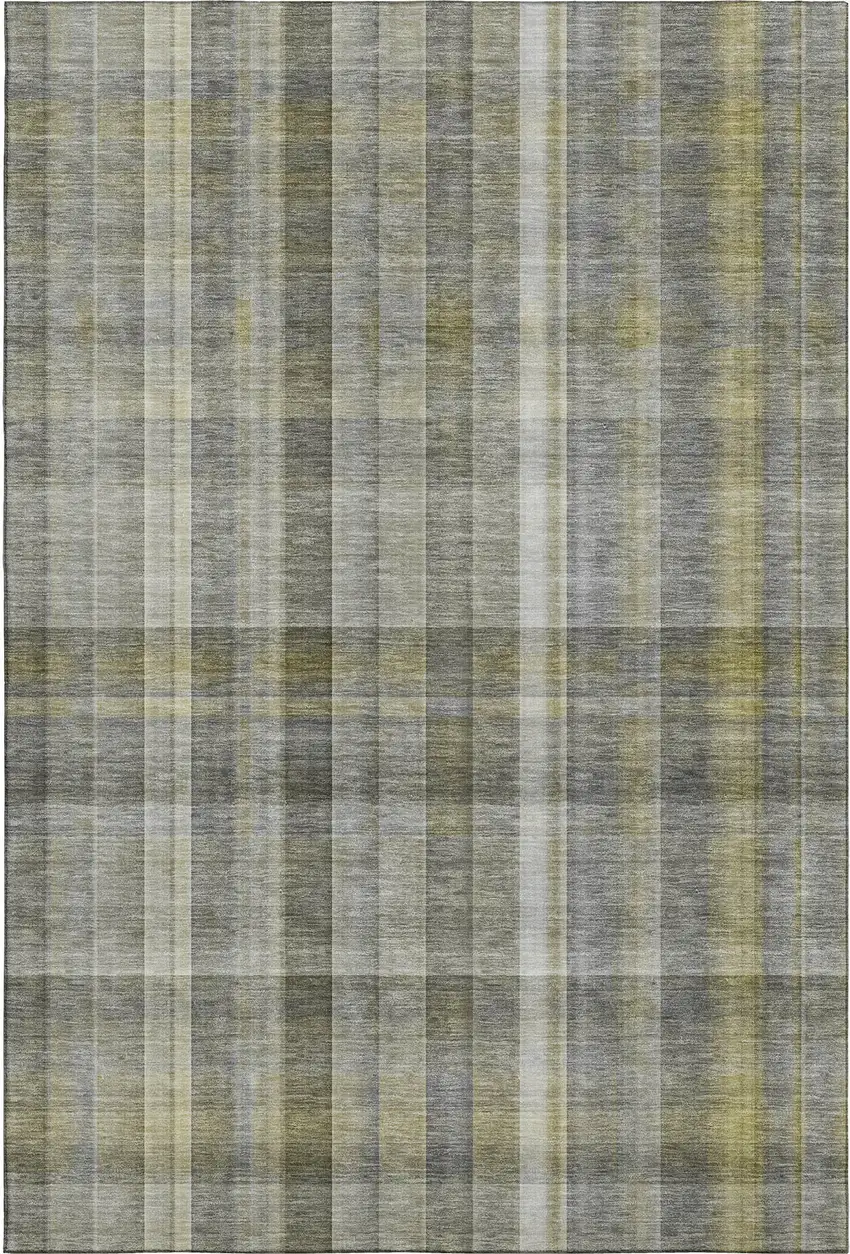 Gray And Gold Plaid Washable Area Rug With UV Protection Photo 1