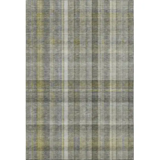 Gray And Gold Plaid Washable Area Rug With UV Protection Photo 4