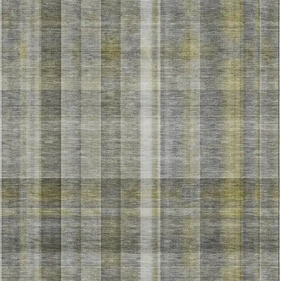 Gray And Gold Plaid Washable Area Rug With UV Protection Photo 3