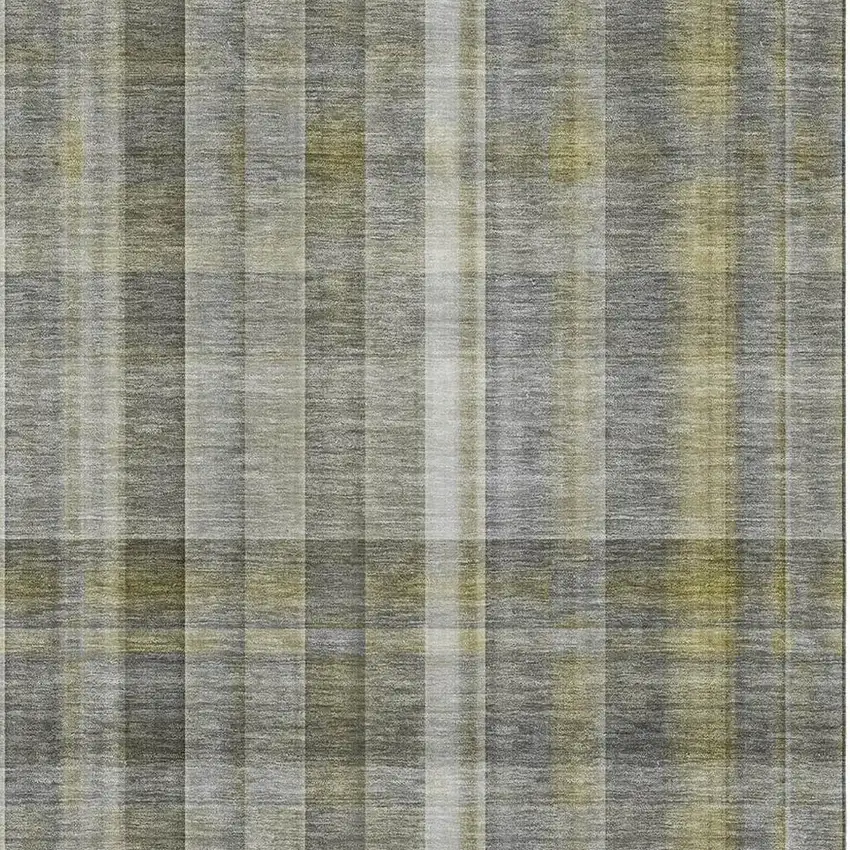 Gray And Gold Plaid Washable Area Rug With UV Protection Photo 3