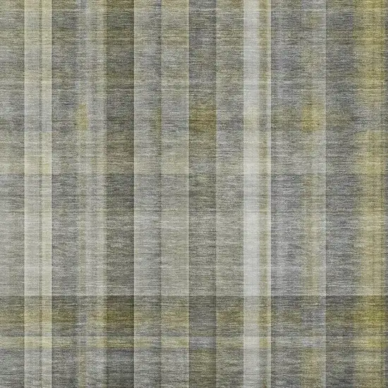 Gray And Gold Plaid Washable Area Rug With UV Protection Photo 3