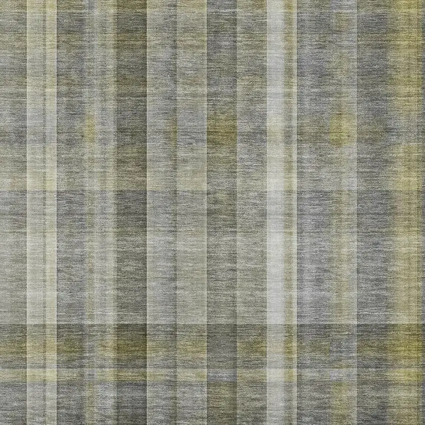 Gray And Gold Plaid Washable Area Rug With UV Protection Photo 3