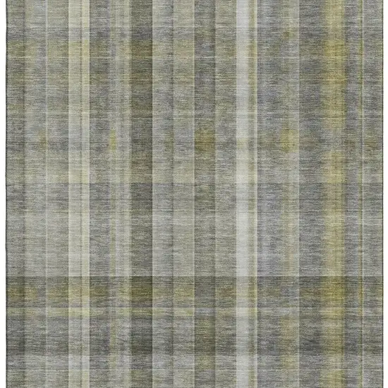 Gray And Gold Plaid Washable Area Rug With UV Protection Photo 4