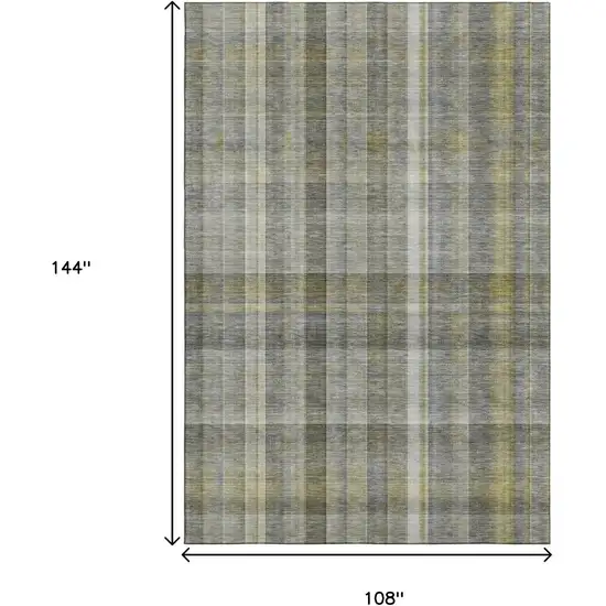 Gray And Gold Plaid Washable Area Rug With UV Protection Photo 3