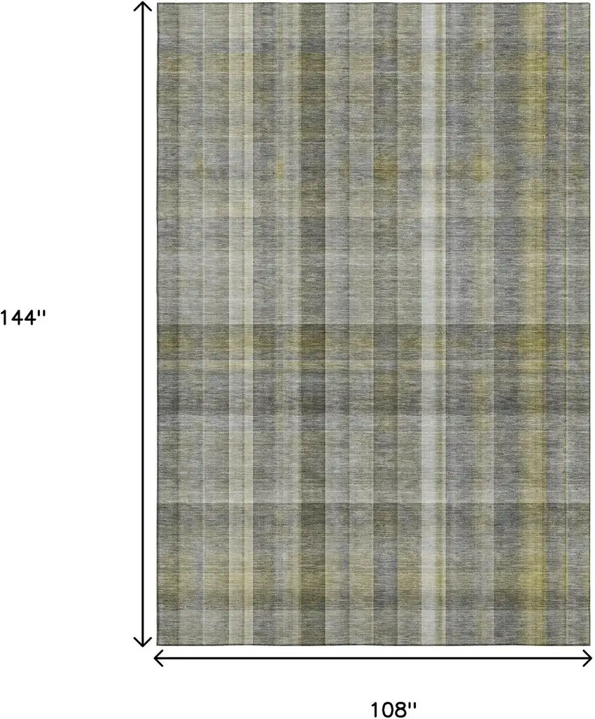Gray And Gold Plaid Washable Area Rug With UV Protection Photo 3