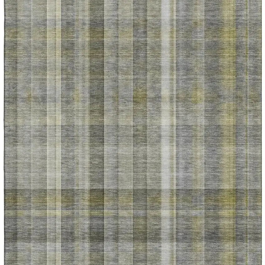 Gray And Gold Plaid Washable Area Rug With UV Protection Photo 4