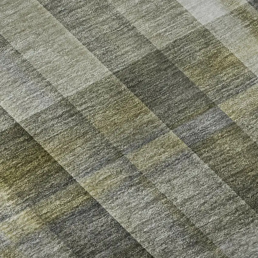 Gray And Gold Plaid Washable Area Rug With UV Protection Photo 9