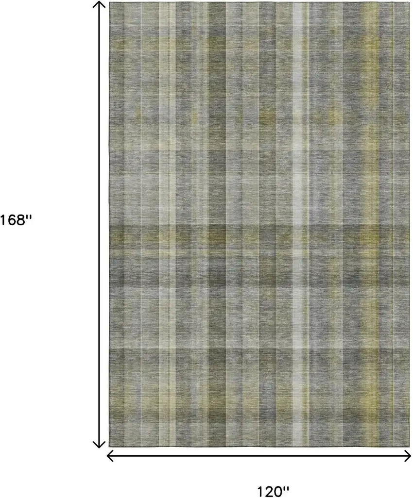 Gray And Gold Plaid Washable Area Rug With UV Protection Photo 3