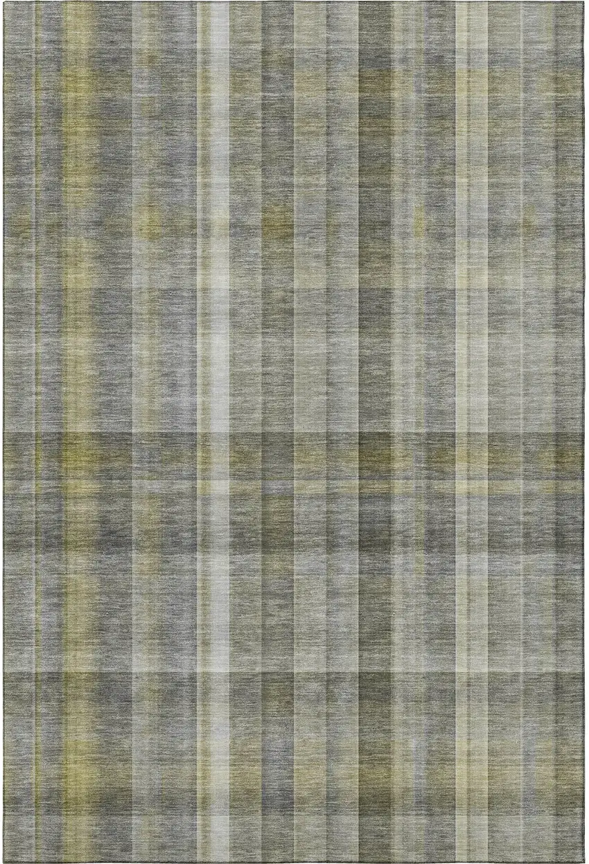 Gray And Gold Plaid Washable Area Rug With UV Protection Photo 3