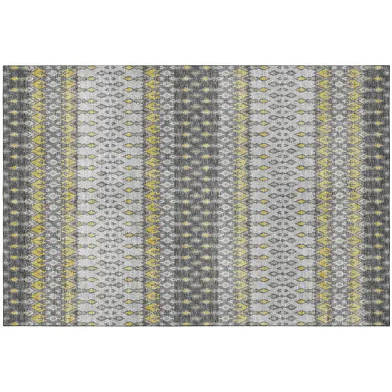 Gray And Gold Tribal Distressed Washable Area Rug With UV Protection Photo 2