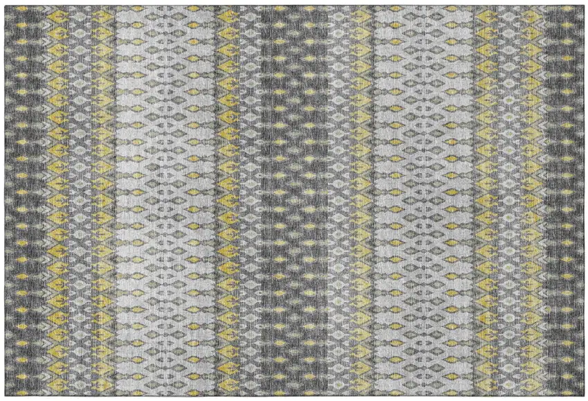 Gray And Gold Tribal Distressed Washable Area Rug With UV Protection Photo 2