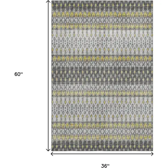 Gray And Gold Tribal Washable Area Rug With UV Protection Photo 3