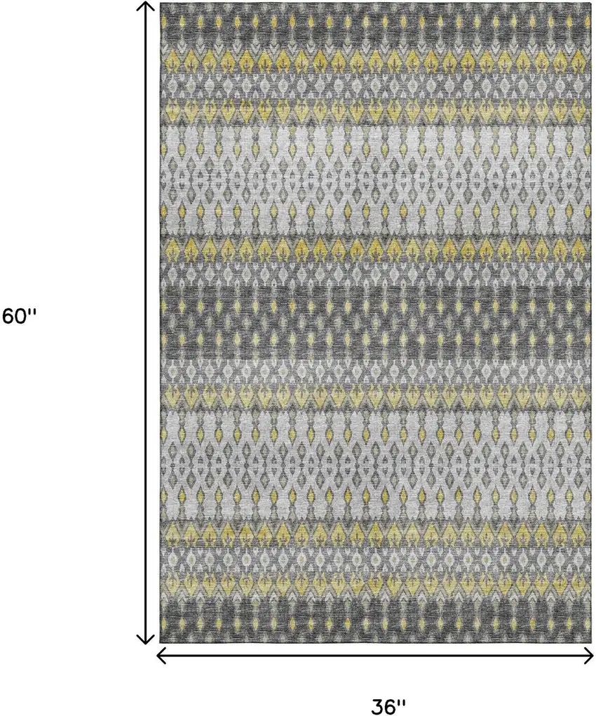 Gray And Gold Tribal Washable Area Rug With UV Protection Photo 3