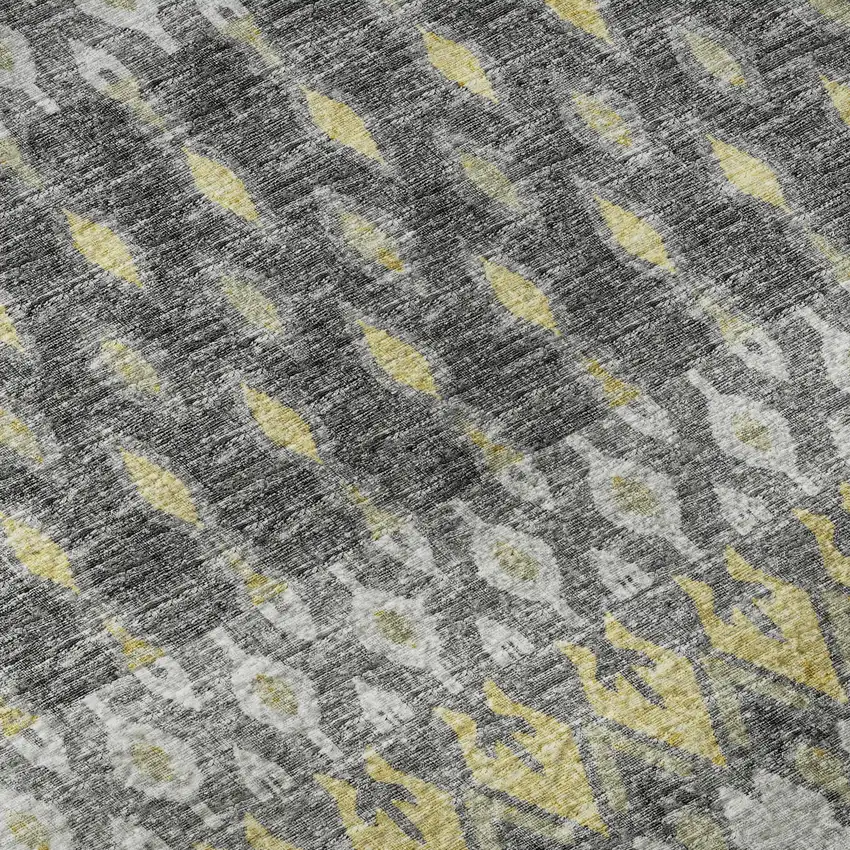 Gray And Gold Tribal Washable Area Rug With UV Protection Photo 9