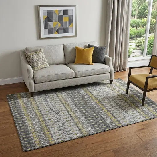 Gray And Gold Tribal Distressed Washable Area Rug With UV Protection Photo 1