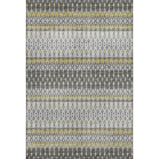 Gray And Gold Tribal Washable Area Rug With UV Protection Photo 2