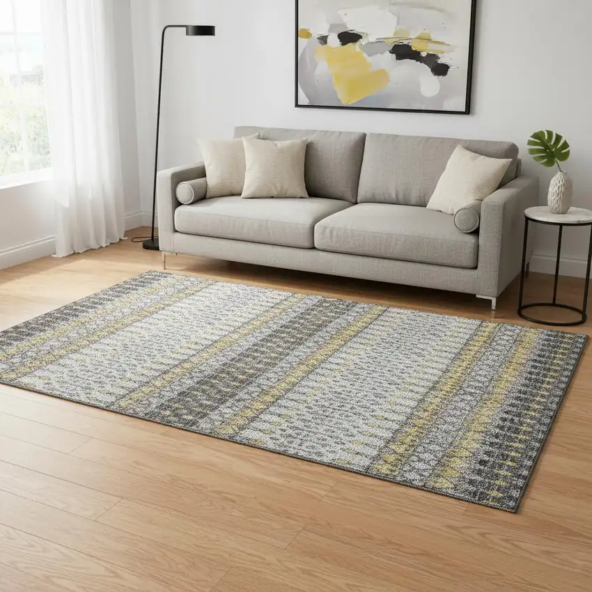 Gray And Gold Tribal Washable Area Rug With UV Protection Photo 1