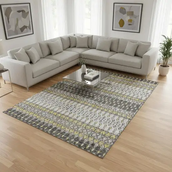 Gray And Gold Tribal Washable Area Rug With UV Protection Photo 1