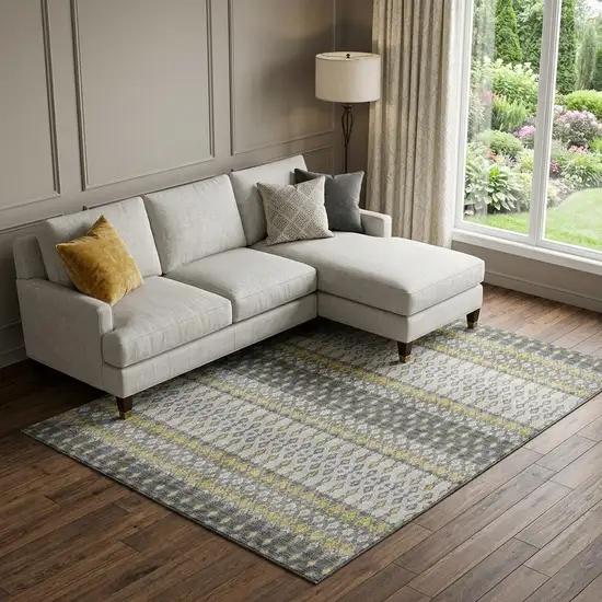 Gray And Gold Tribal Distressed Washable Area Rug With UV Protection Photo 1