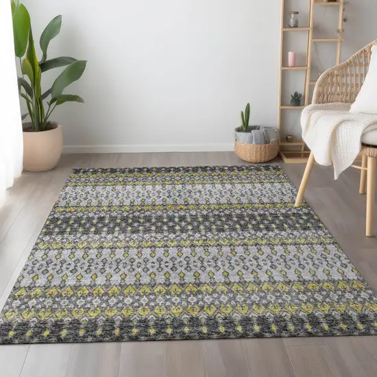 Gray And Gold Tribal Washable Area Rug With UV Protection Photo 4