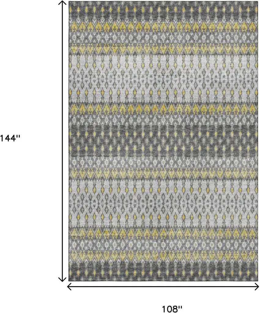 Gray And Gold Tribal Washable Area Rug With UV Protection Photo 3