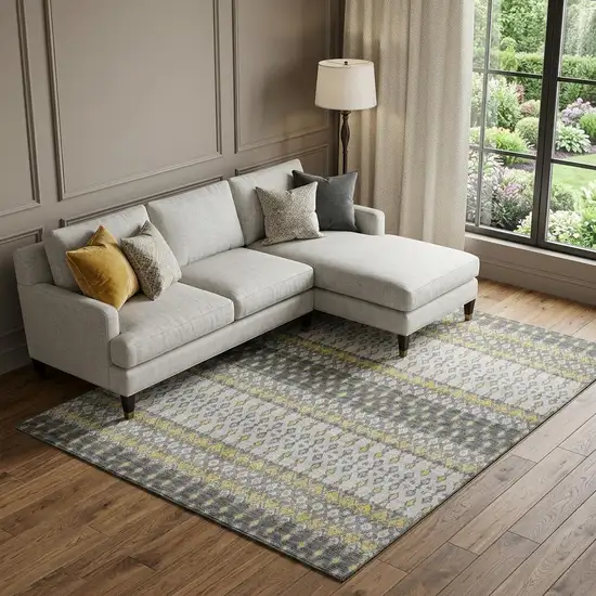 Gray And Gold Tribal Distressed Washable Area Rug With UV Protection Photo 1