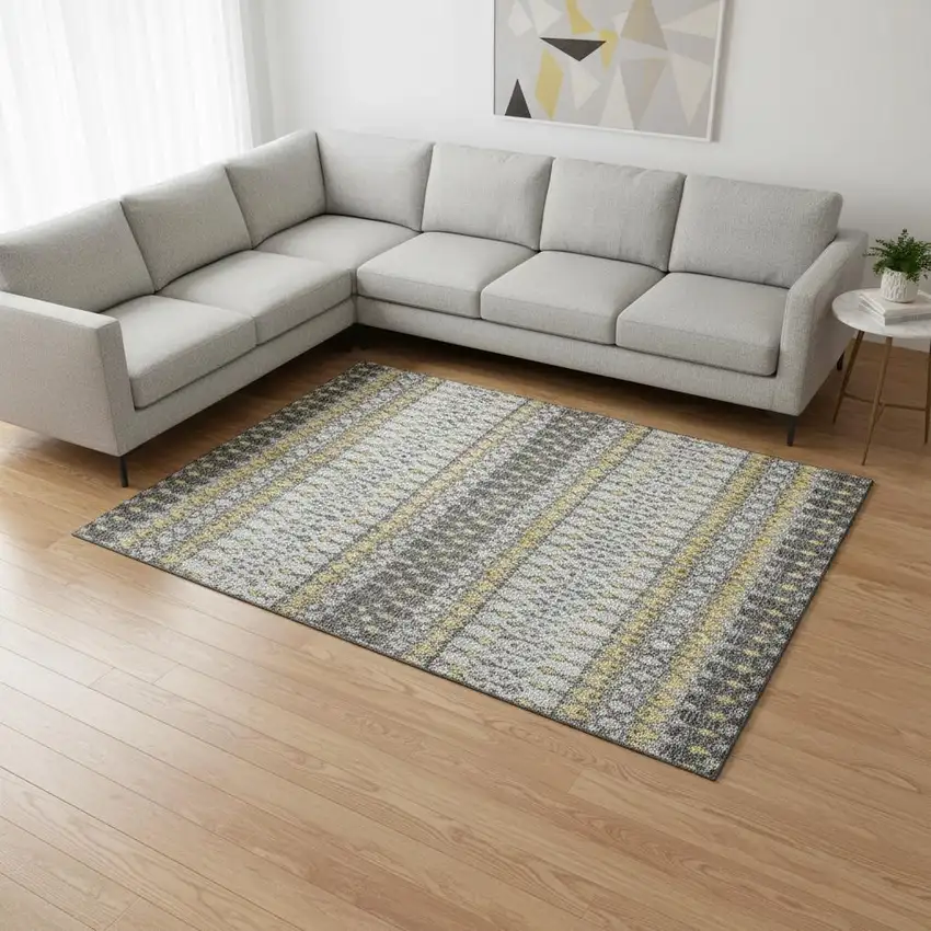 Gray And Gold Tribal Washable Area Rug With UV Protection Photo 1