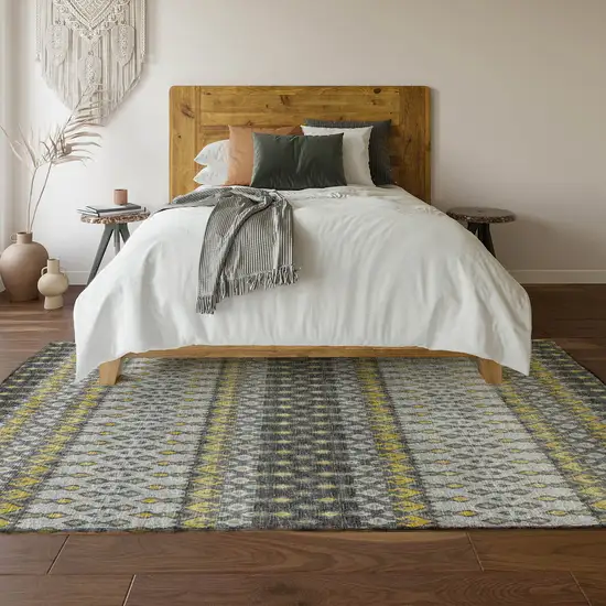 Gray And Gold Tribal Washable Area Rug With UV Protection Photo 5