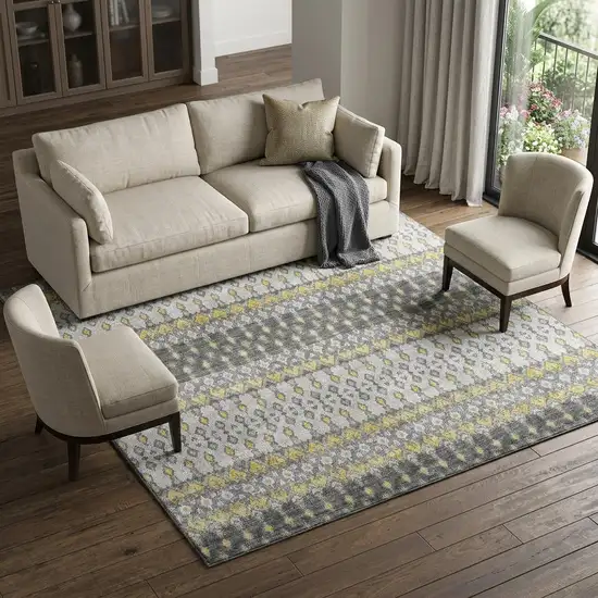 Gray And Gold Tribal Distressed Washable Area Rug With UV Protection Photo 1