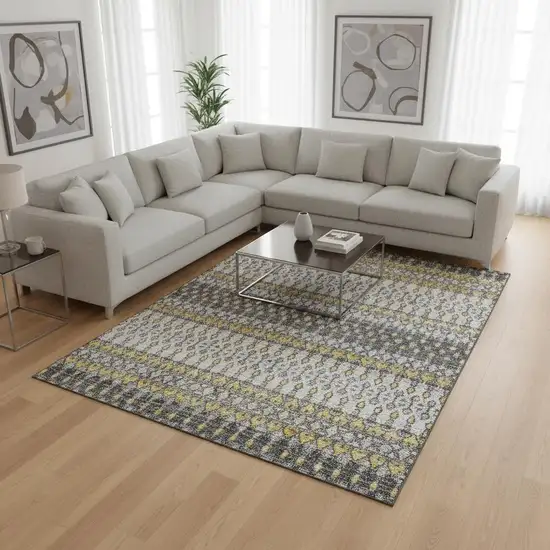 Gray And Gold Tribal Washable Area Rug With UV Protection Photo 1