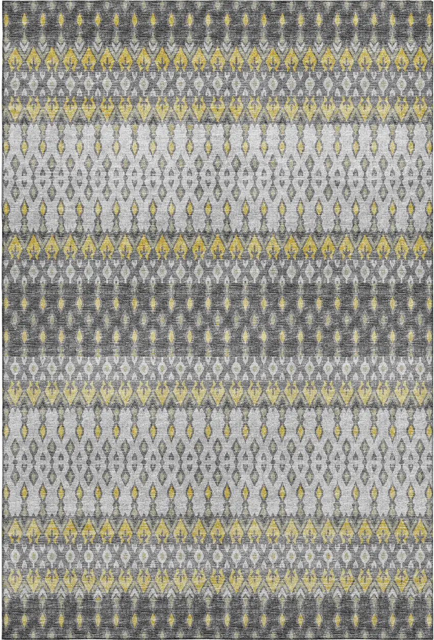 Gray And Gold Tribal Washable Area Rug With UV Protection Photo 2